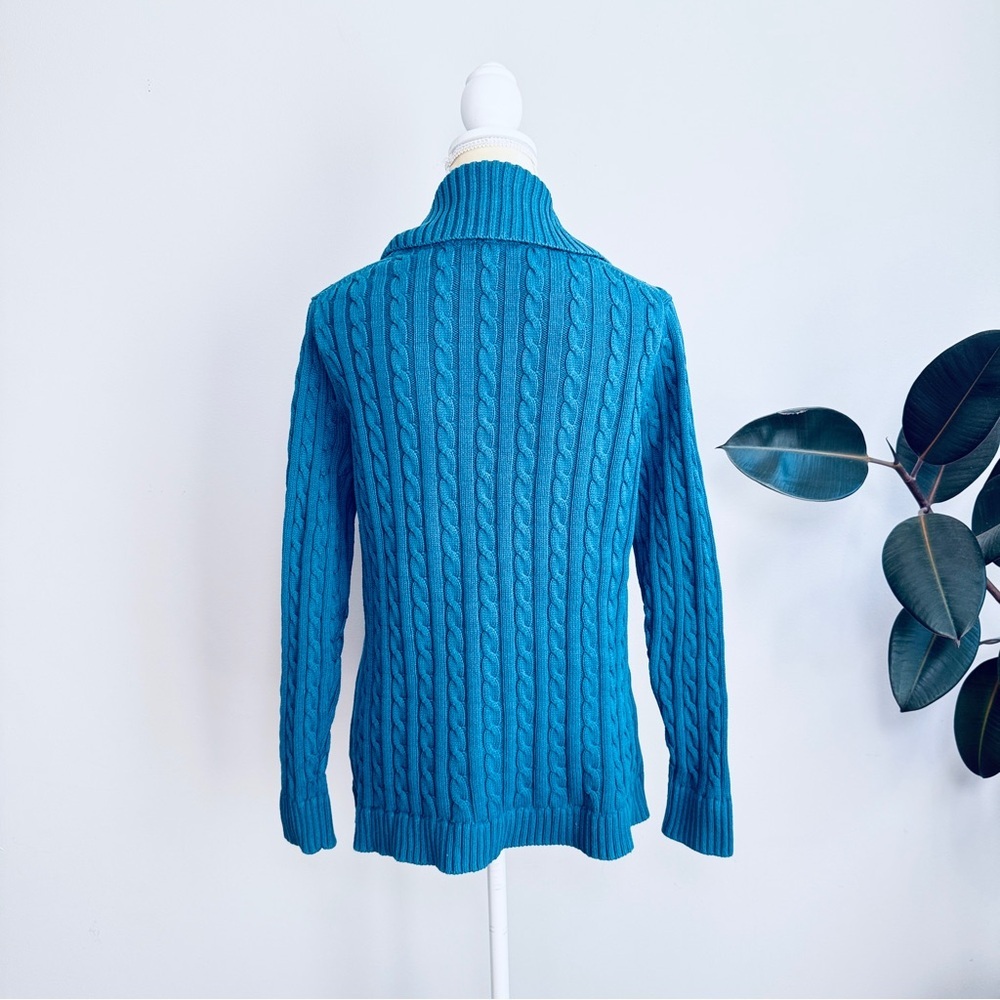 L.L.Bean Women’s Shawl Collar Cable Knit Cardigan Teal Size L - Picture 4 of 6